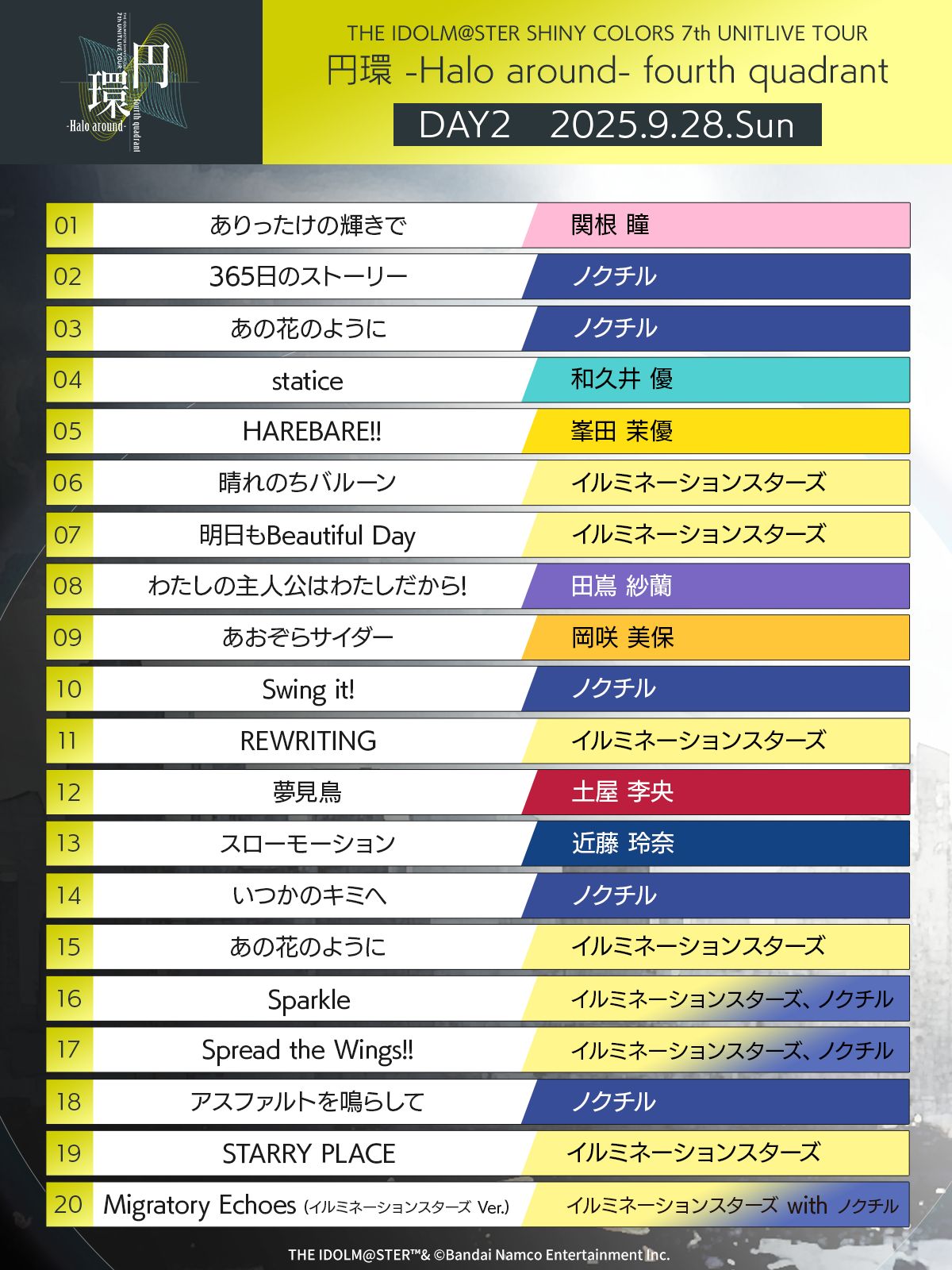 シャニマス7thLIVE】青森公演DAY2ご来場・ご視聴いただきありがとうございました！！ 本日のセットリスト&告知内容まとめはこちら！ |  【公式】アイドルマスター ポータル（アイマス）